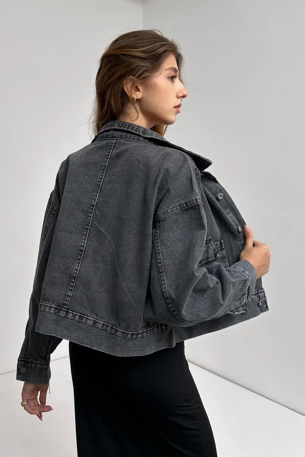 Çift Cep Beli Düğme Detaylı Denim Ceket - WEST CLUB