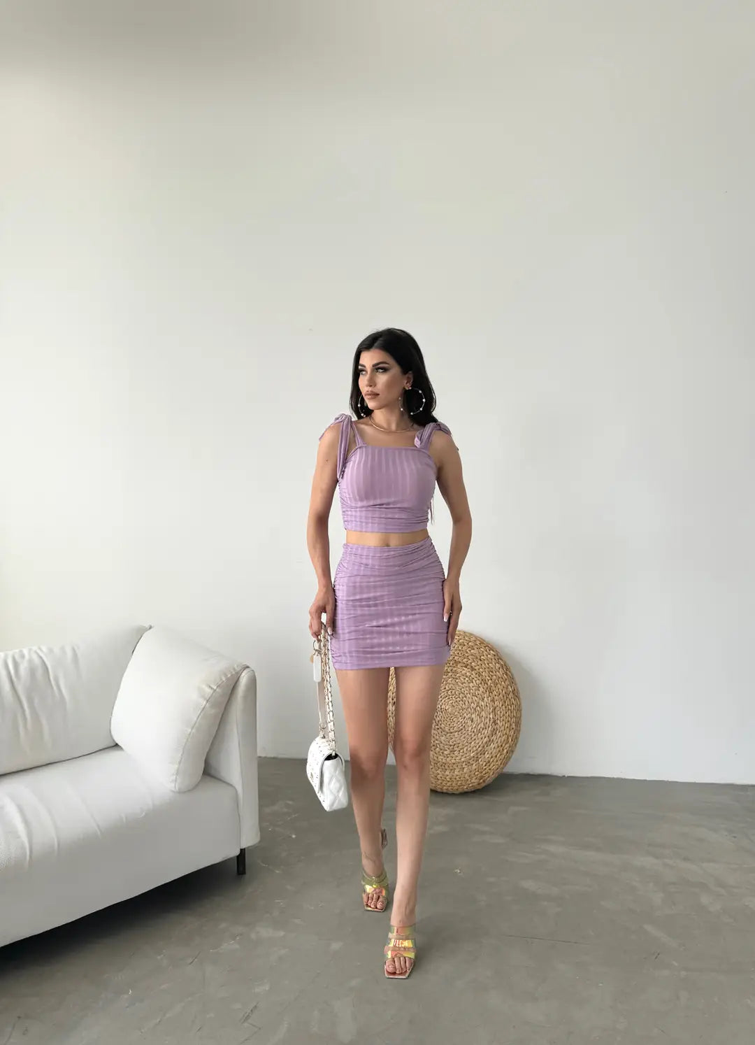 Bağcık Detaylı Crop Bluz Ve Etek İkili Takım - WEST CLUB