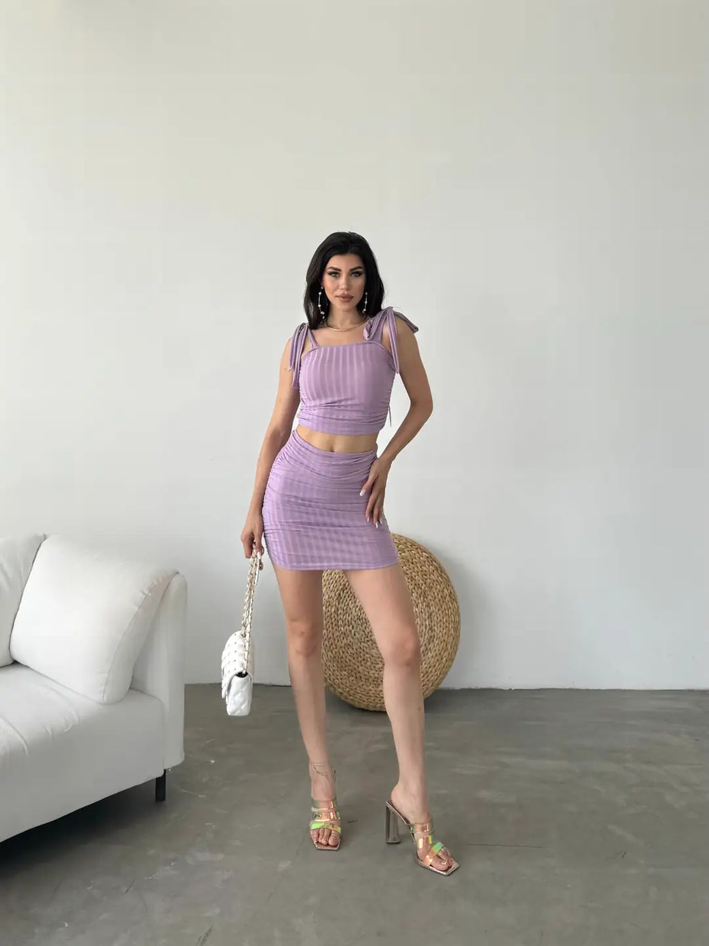 Bağcık Detaylı Crop Bluz Ve Etek İkili Takım - WEST CLUB