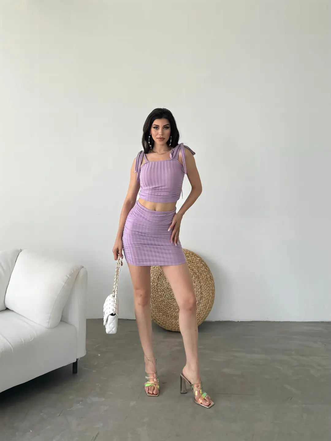 Bağcık Detaylı Crop Bluz Ve Etek İkili Takım - WEST CLUB