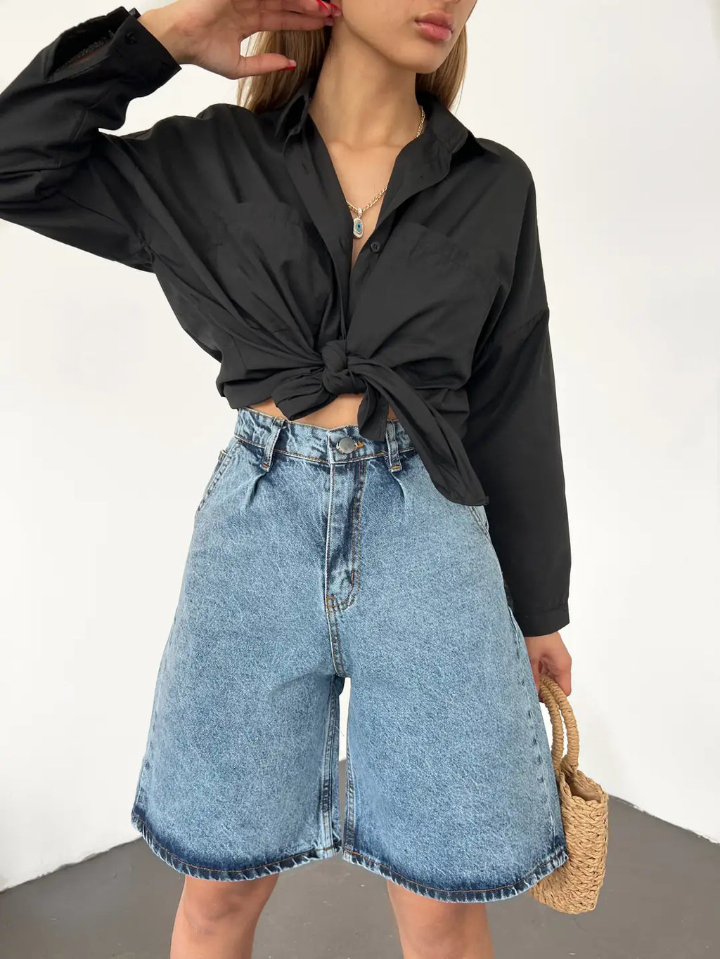 Çift Cepli Bermuda Denim Şort - WEST CLUB