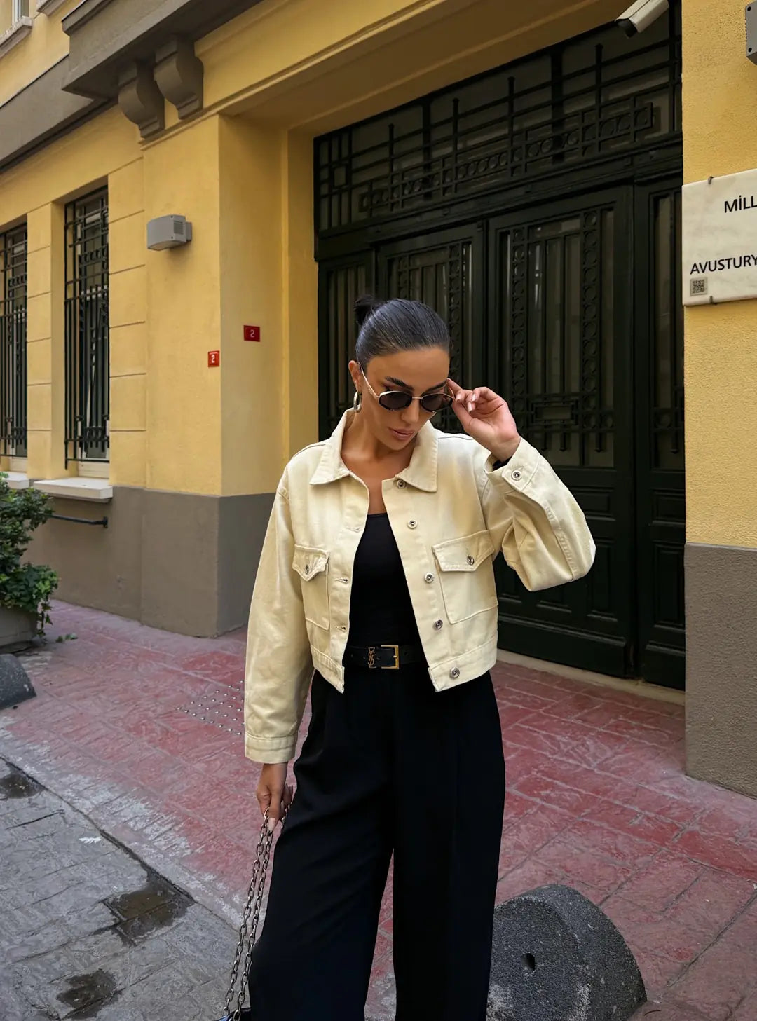 Çift Cep Denim Crop Ceket - WEST CLUB