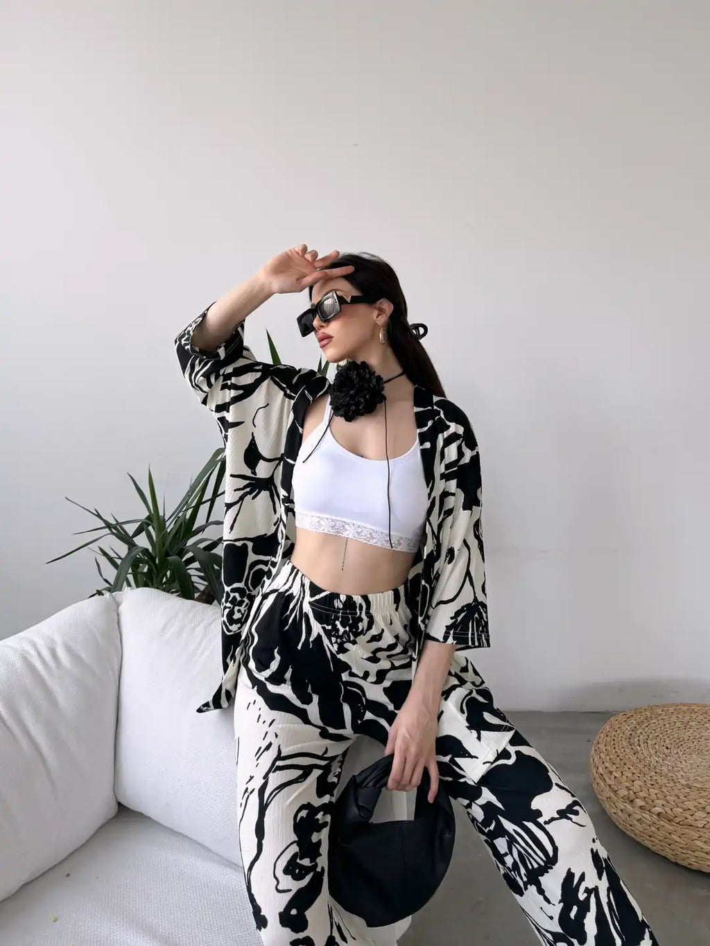 Desenli Kimono Ve Pantolon İkili Takım - WEST CLUB