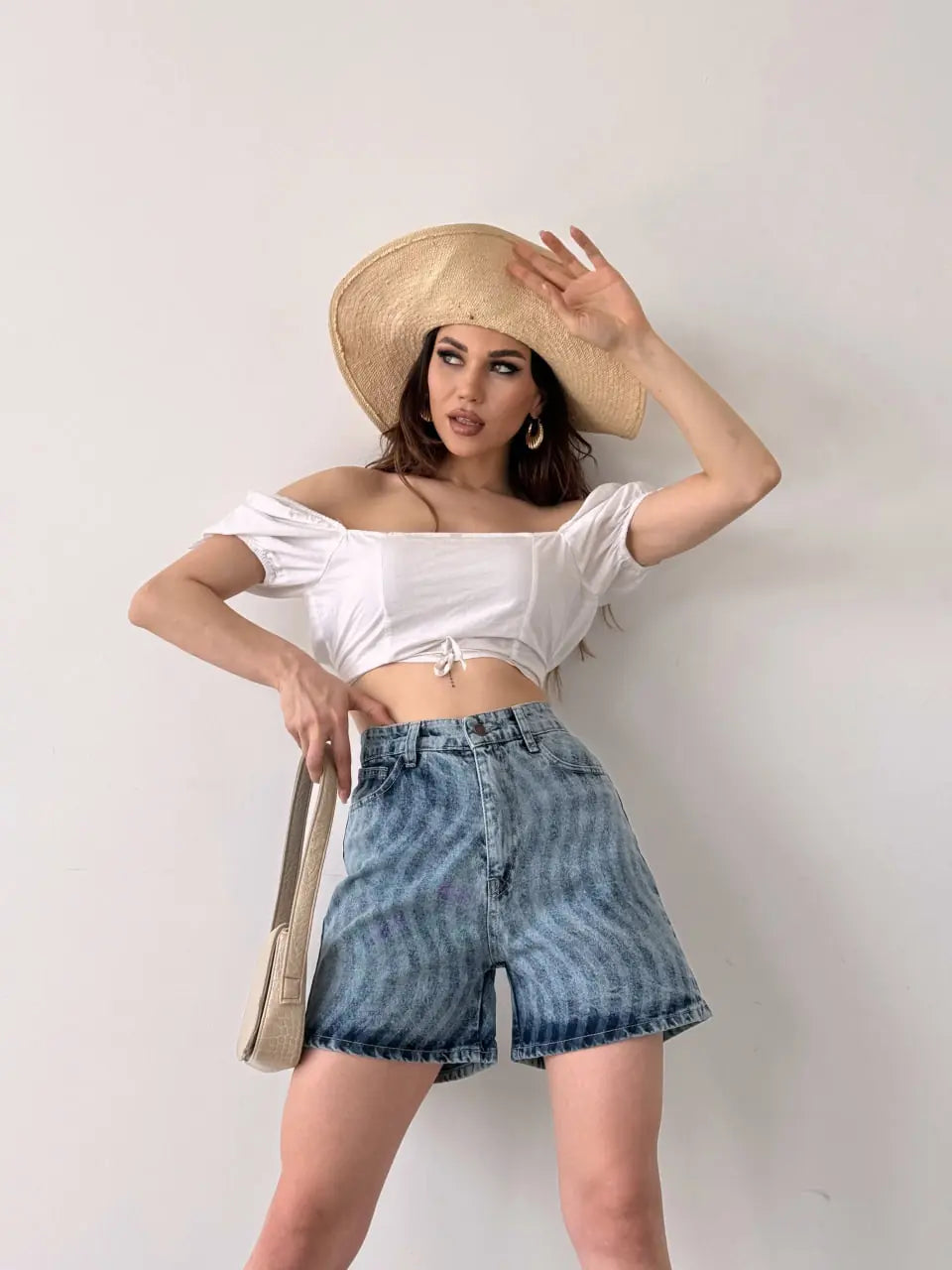 Paçası Püsküllü Desenli Denim Şort - WEST CLUB