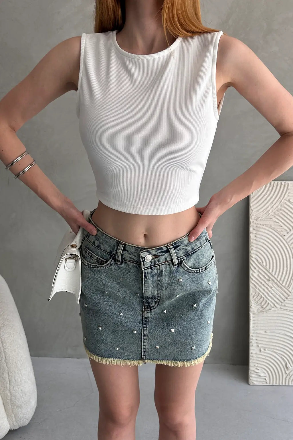 Sırtı Kemer Detaylı Kaşkorse Crop Bluz - WEST CLUB