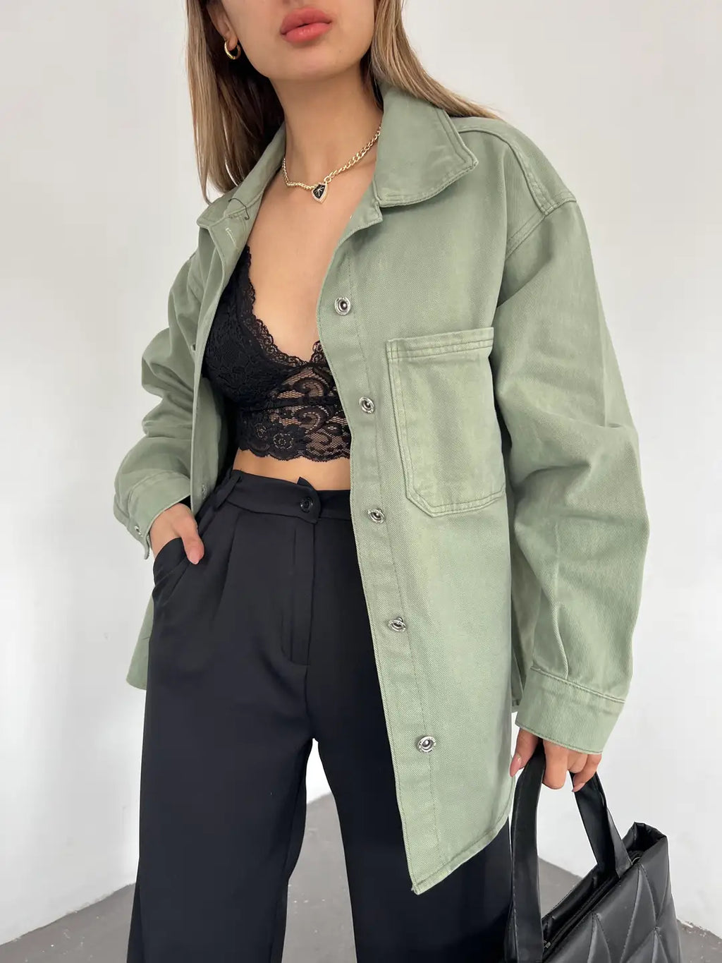 Çift Cepli Oversize Denim Gömlek Ceket - WEST CLUB