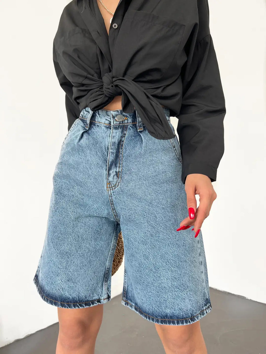 Çift Cepli Bermuda Denim Şort - WEST CLUB