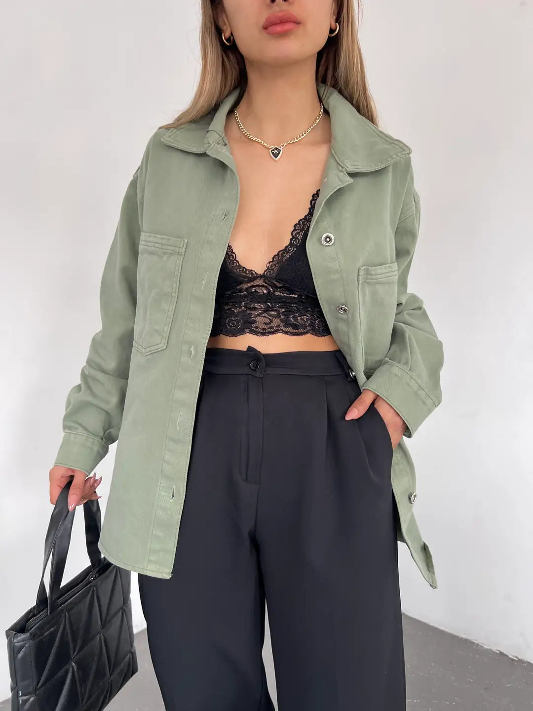 Çift Cepli Oversize Denim Gömlek Ceket - WEST CLUB