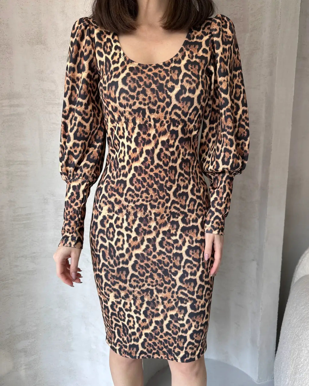 Leopar Desenli Midi Boy Elbise - WEST CLUB