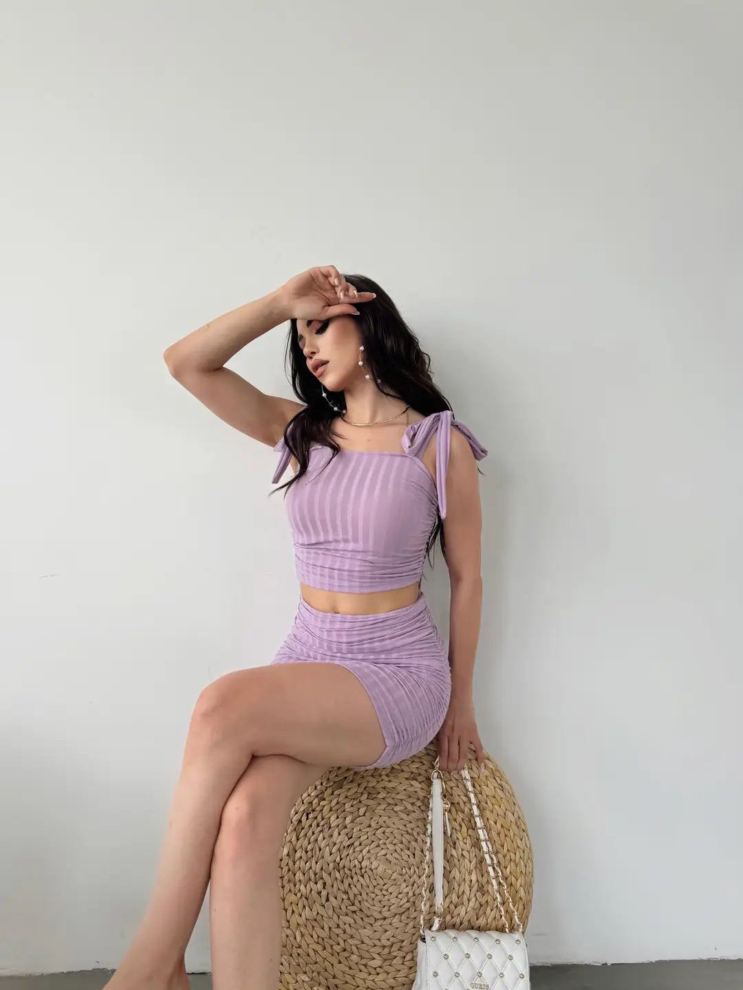 Bağcık Detaylı Crop Bluz Ve Etek İkili Takım - WEST CLUB