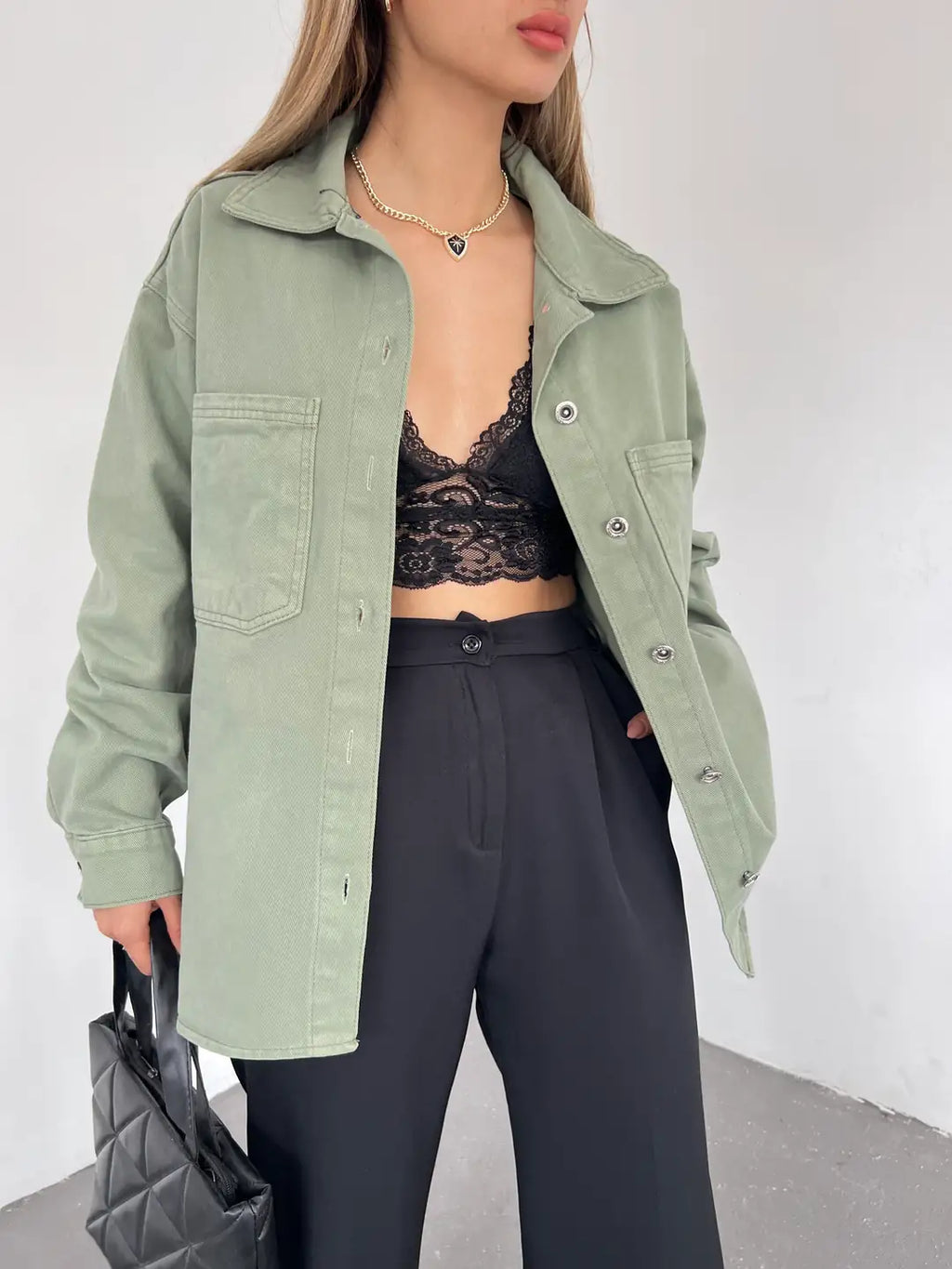 Çift Cepli Oversize Denim Gömlek Ceket - WEST CLUB