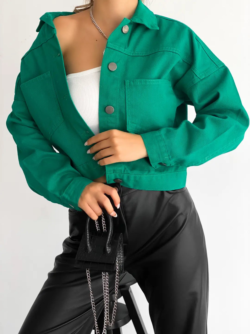 Çift Cepli Denim Crop Ceket - WEST CLUB