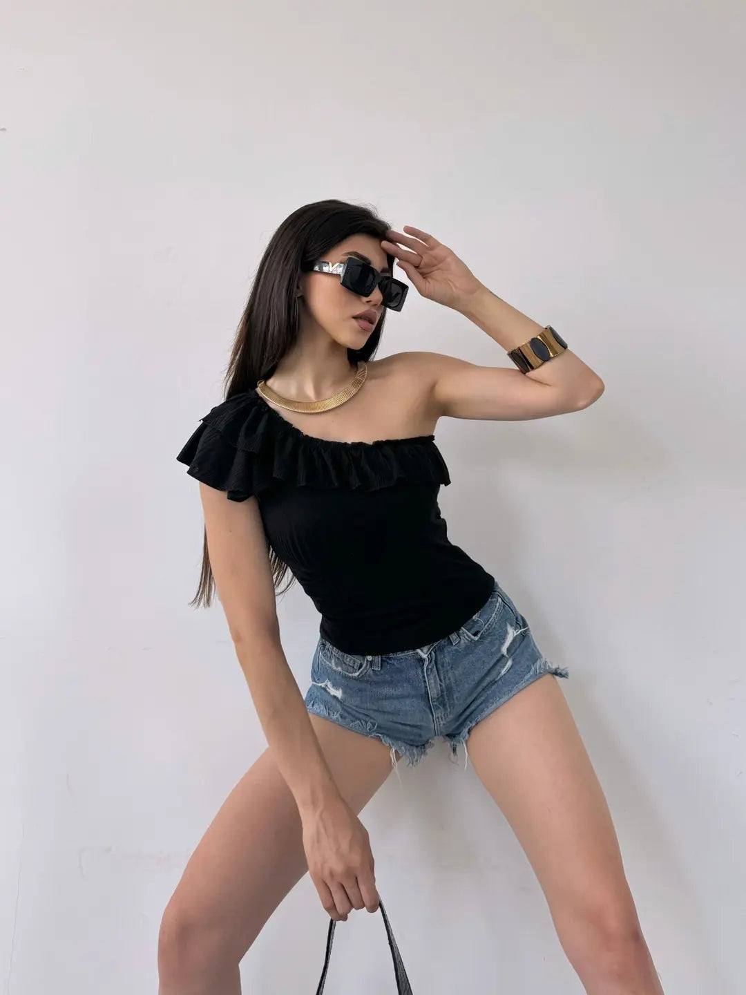 Tek Omuz Fırıfır Detaylı Bluz - WEST CLUB