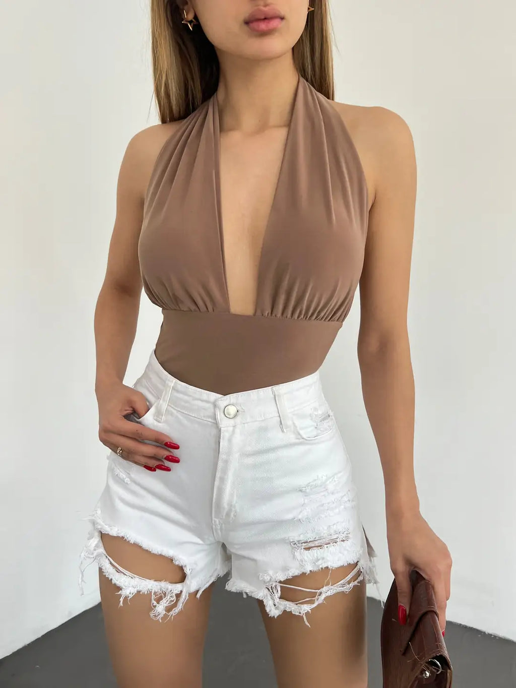 Yıkamalı Lazer Yırtıklı Mini Denim Şort - WEST CLUB