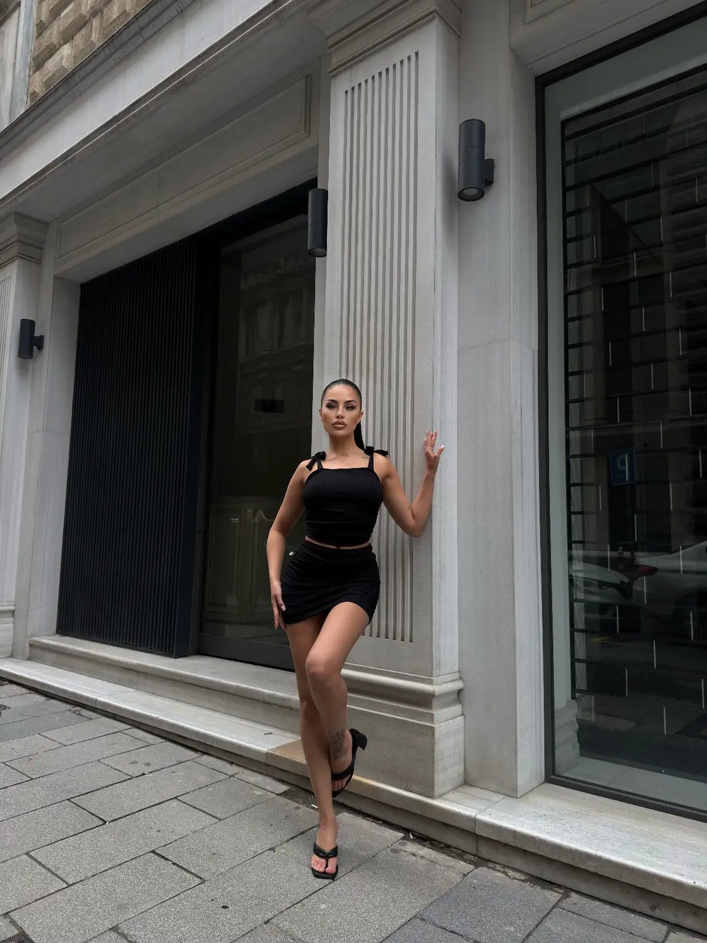Bağcık Detaylı Crop Bluz Ve Etek İkili Takım - WEST CLUB