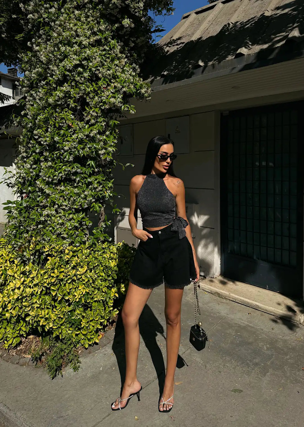 Çizgili Beli Kuşak Detaylı Halter Bluz - WEST CLUB