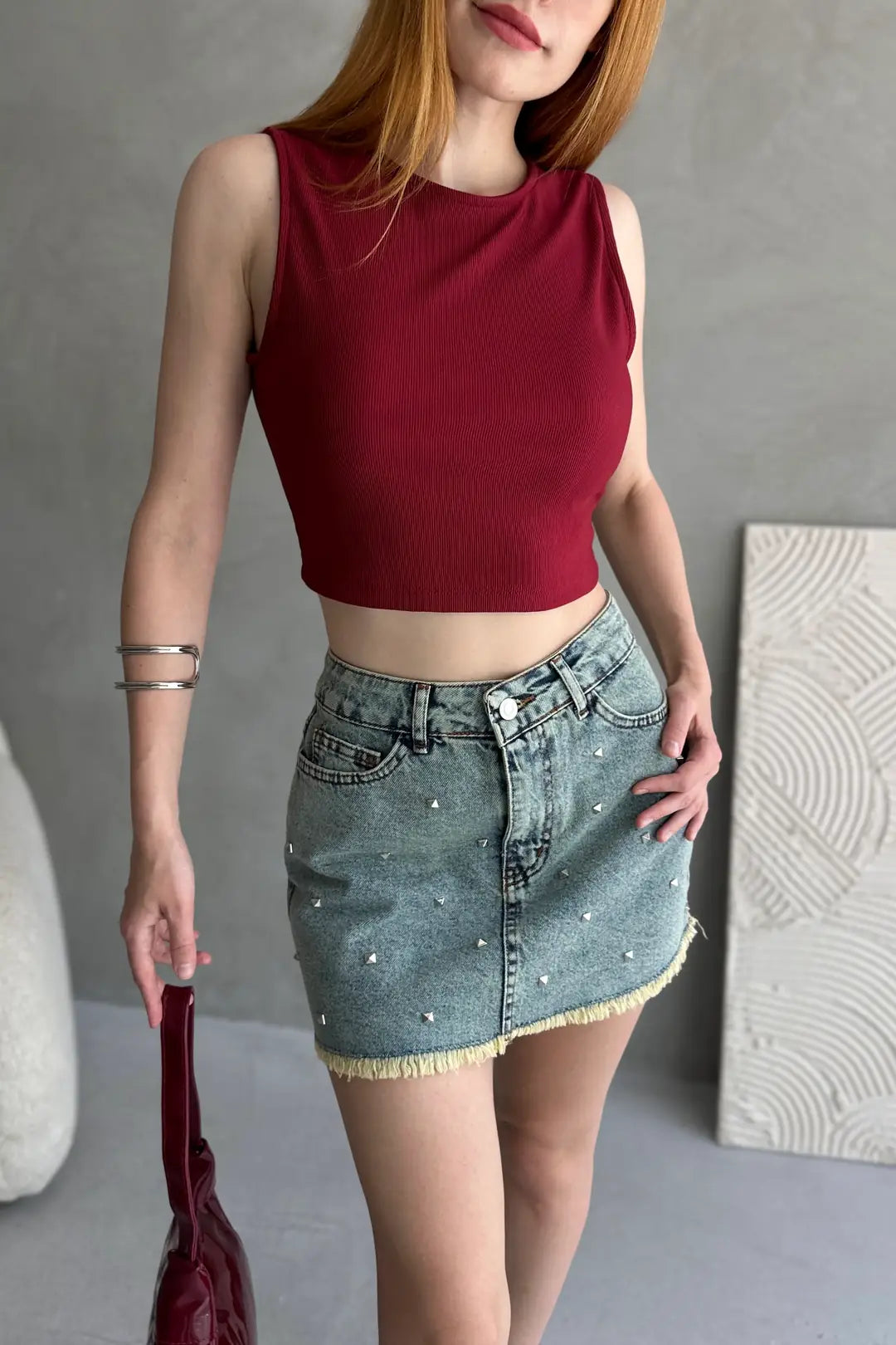 Sırtı Kemer Detaylı Kaşkorse Crop Bluz - WEST CLUB