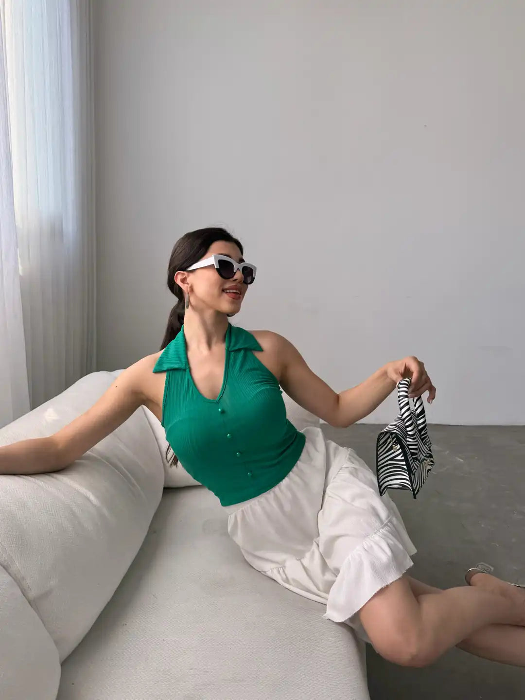Gömlek Yaka Önü Düğme Detaylı Bluz - WEST CLUB