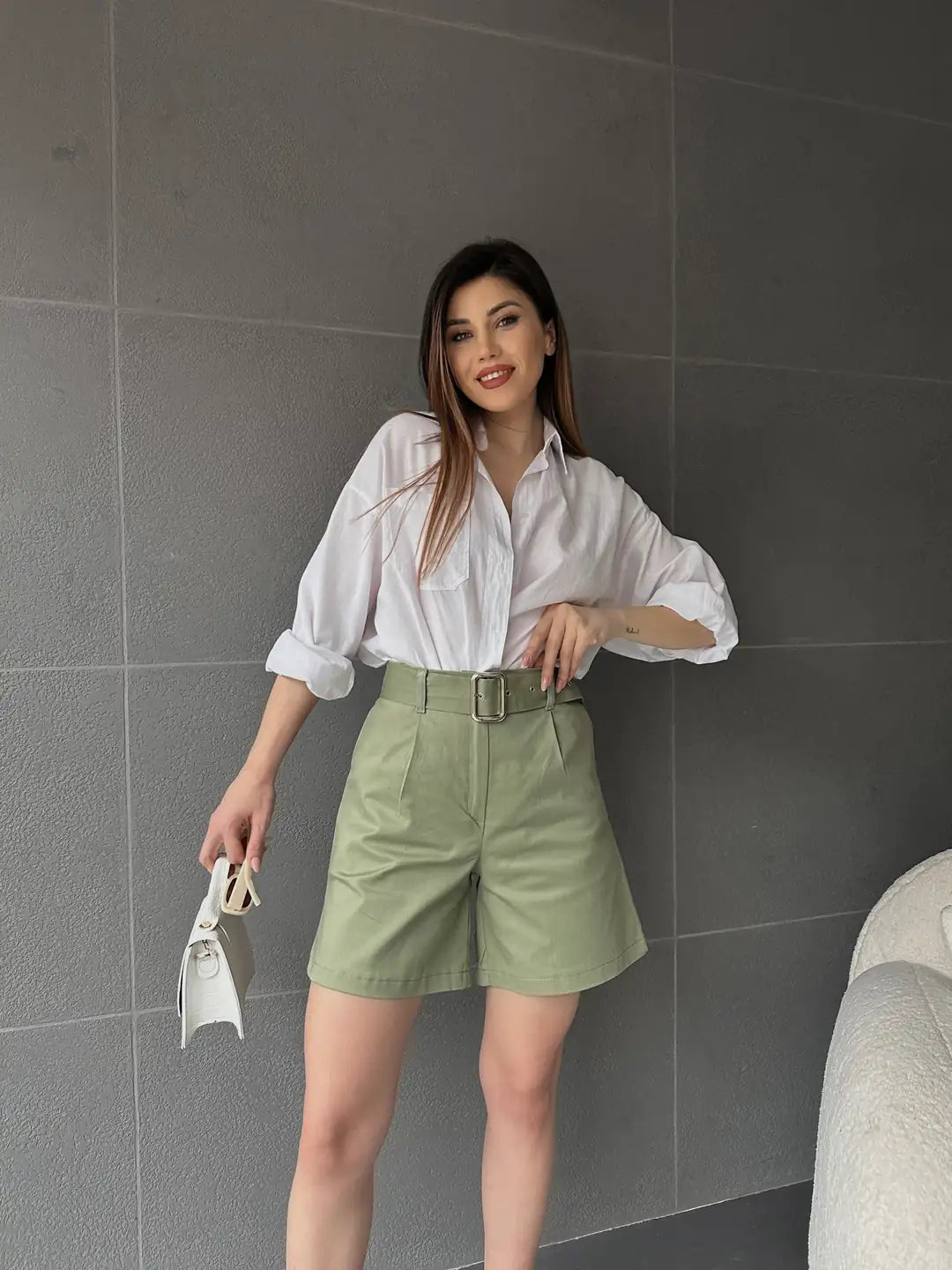 Kuş Gözü Kemerli Geniş Paçalı Mom Şort - WEST CLUB