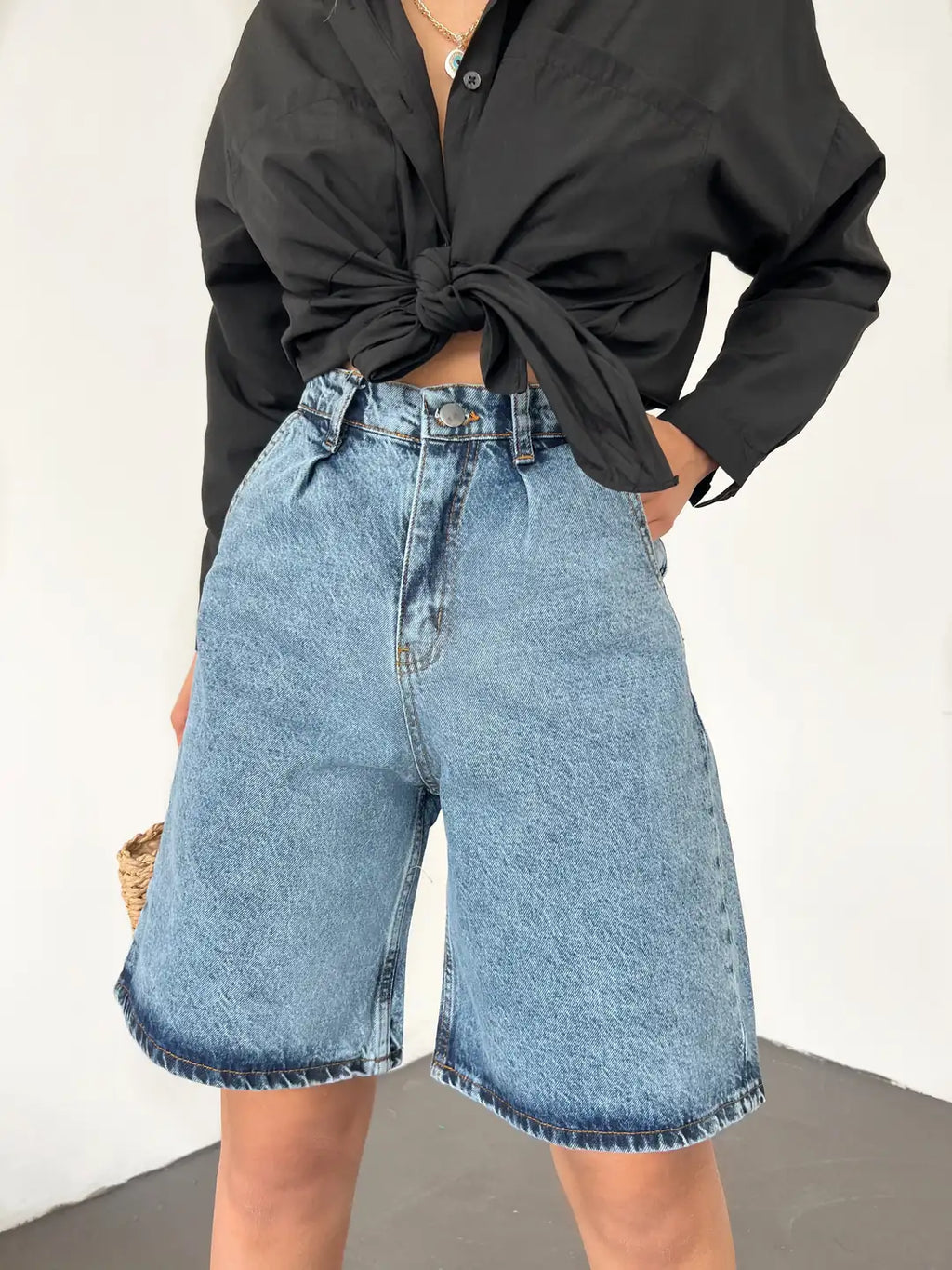 Çift Cepli Bermuda Denim Şort - WEST CLUB