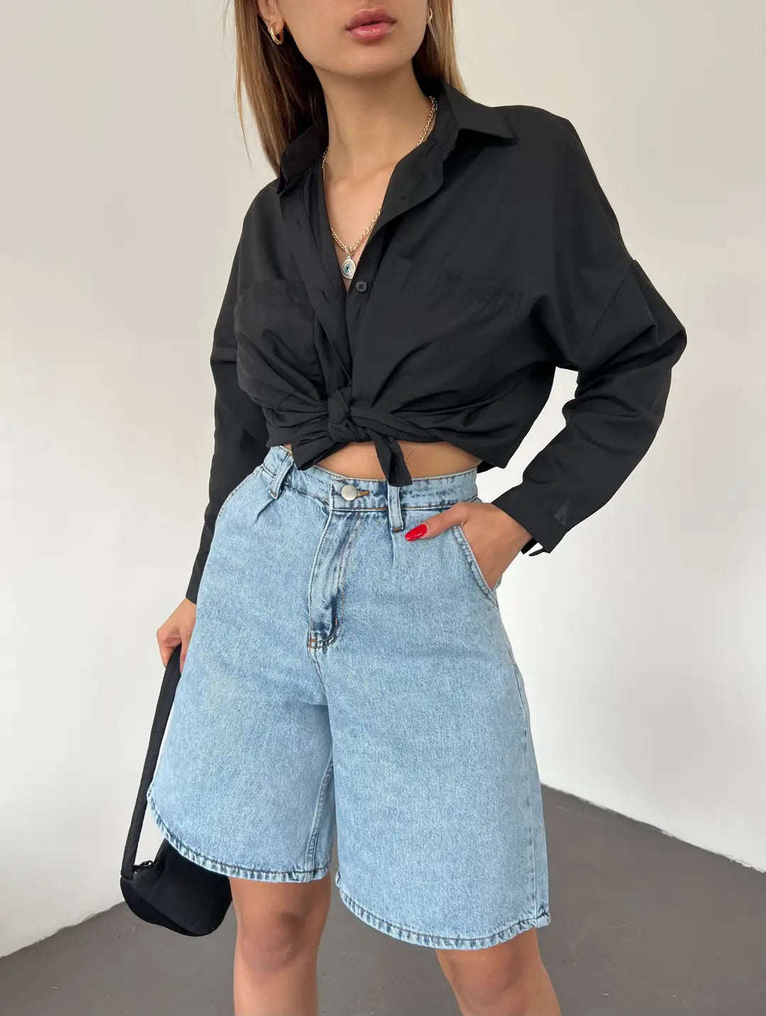 Çift Cepli Bermuda Denim Şort - WEST CLUB