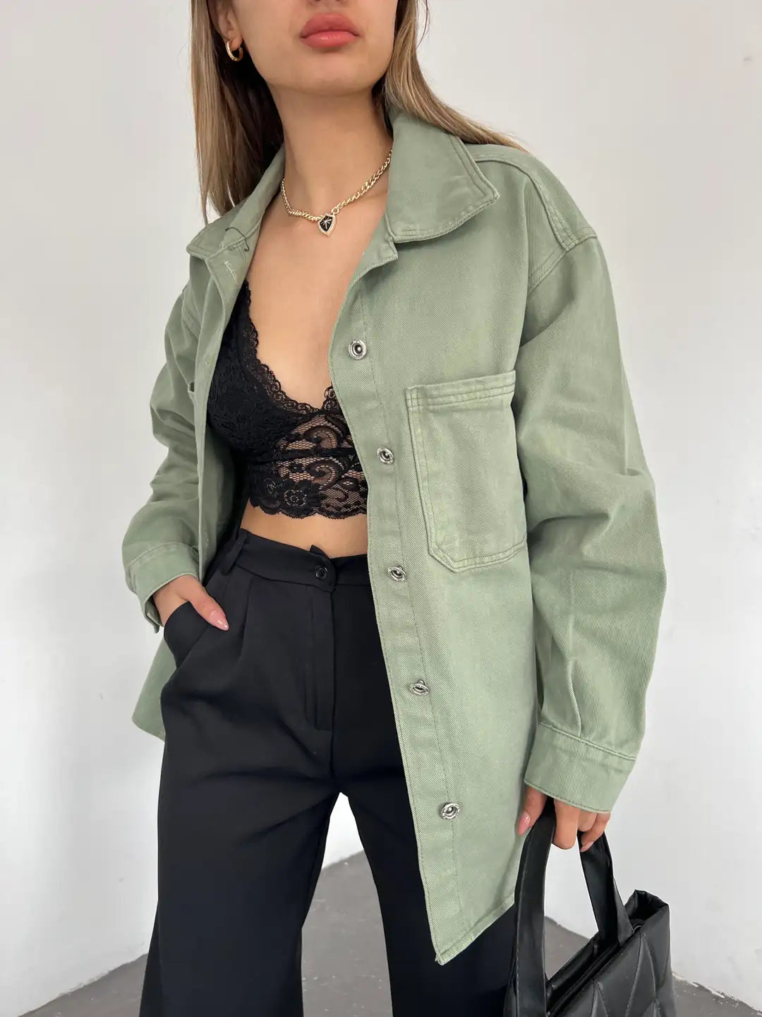 Çift Cepli Oversize Denim Gömlek Ceket - WEST CLUB
