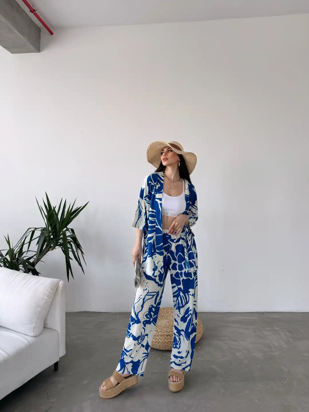 Desenli Kimono Ve Pantolon İkili Takım - WEST CLUB
