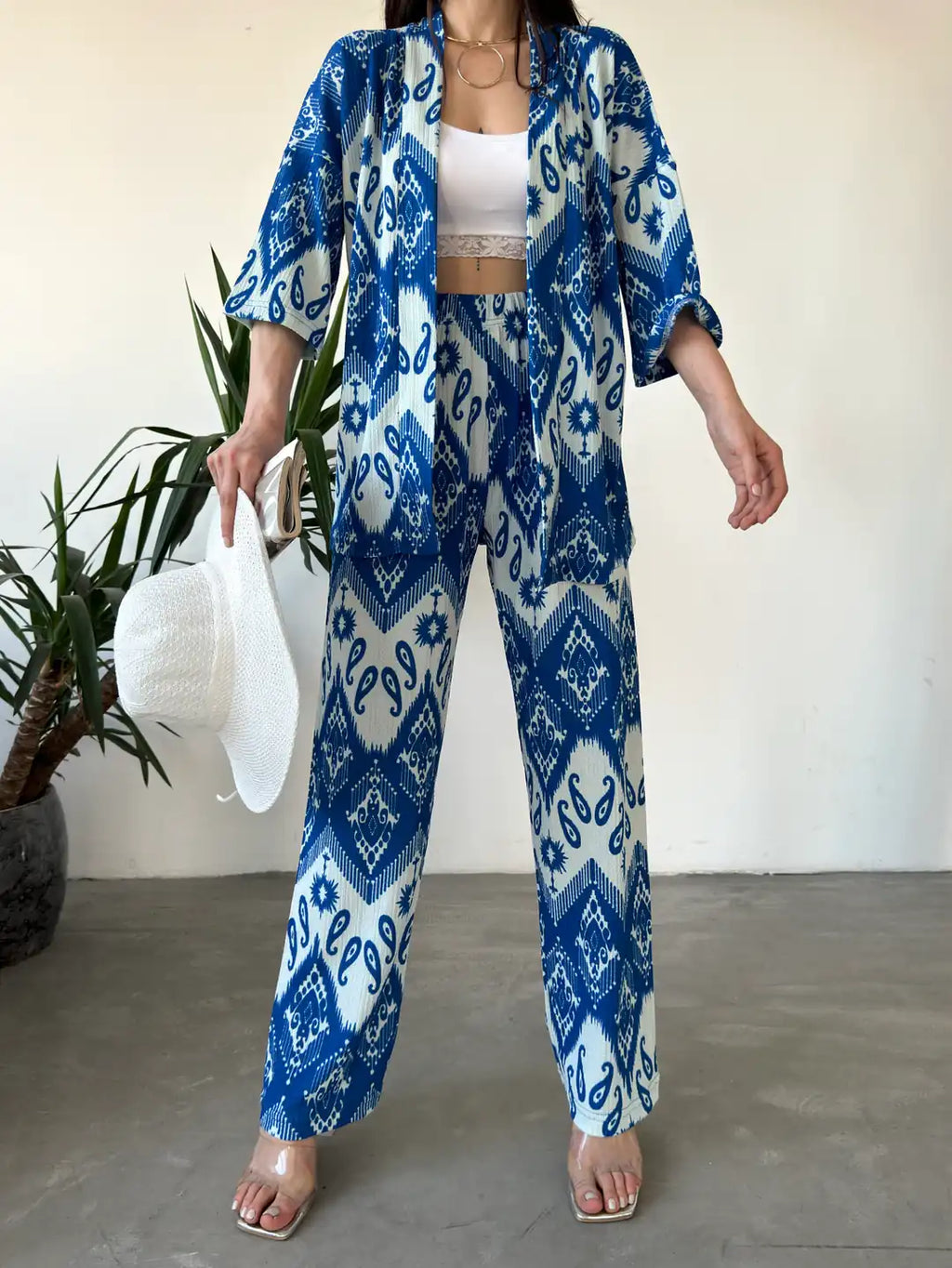 Desenli Kimono Ve Pantolon İkili Takım - WEST CLUB