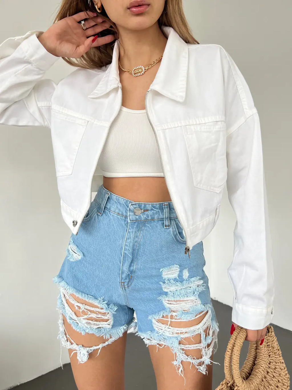 Fermuarlı Çift Cepli Denim Ceket - WEST CLUB