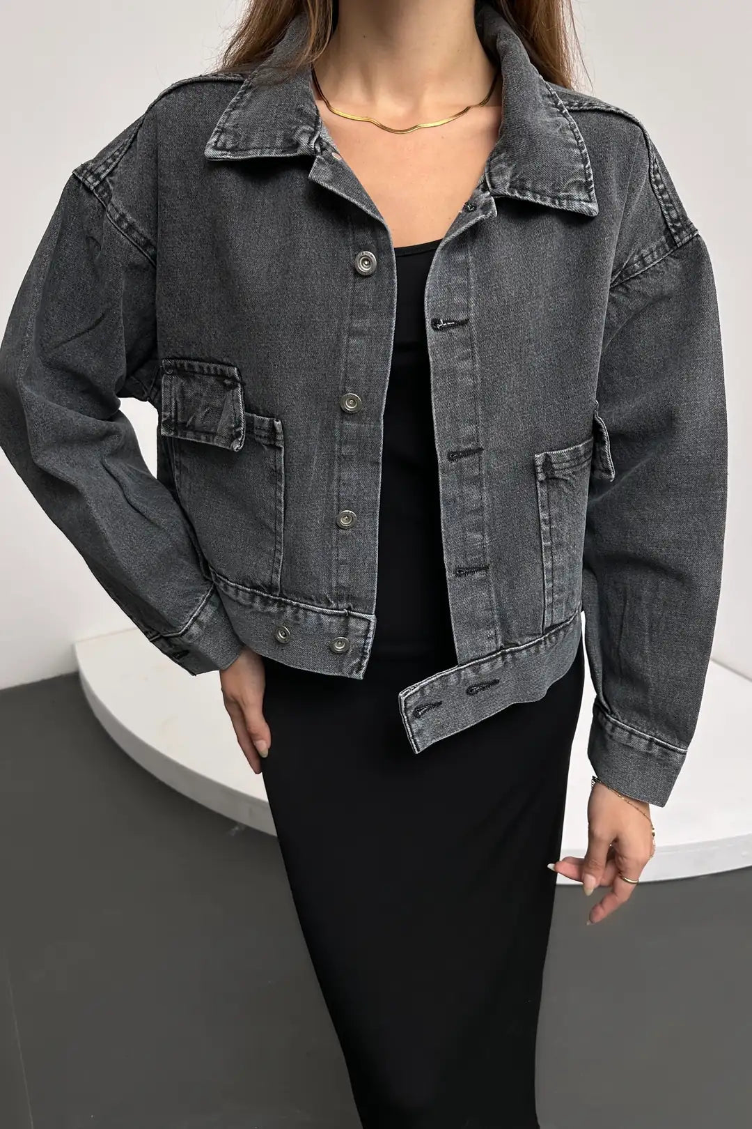 Çift Cep Beli Düğme Detaylı Denim Ceket - WEST CLUB