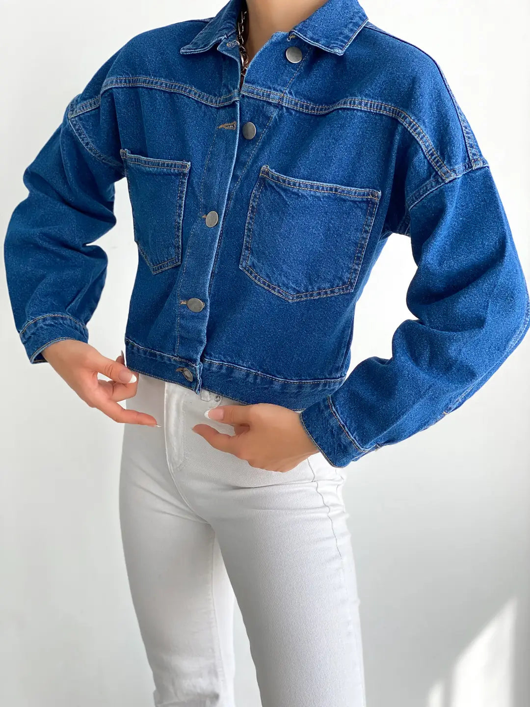 Çift Cepli Denim Crop Ceket - WEST CLUB