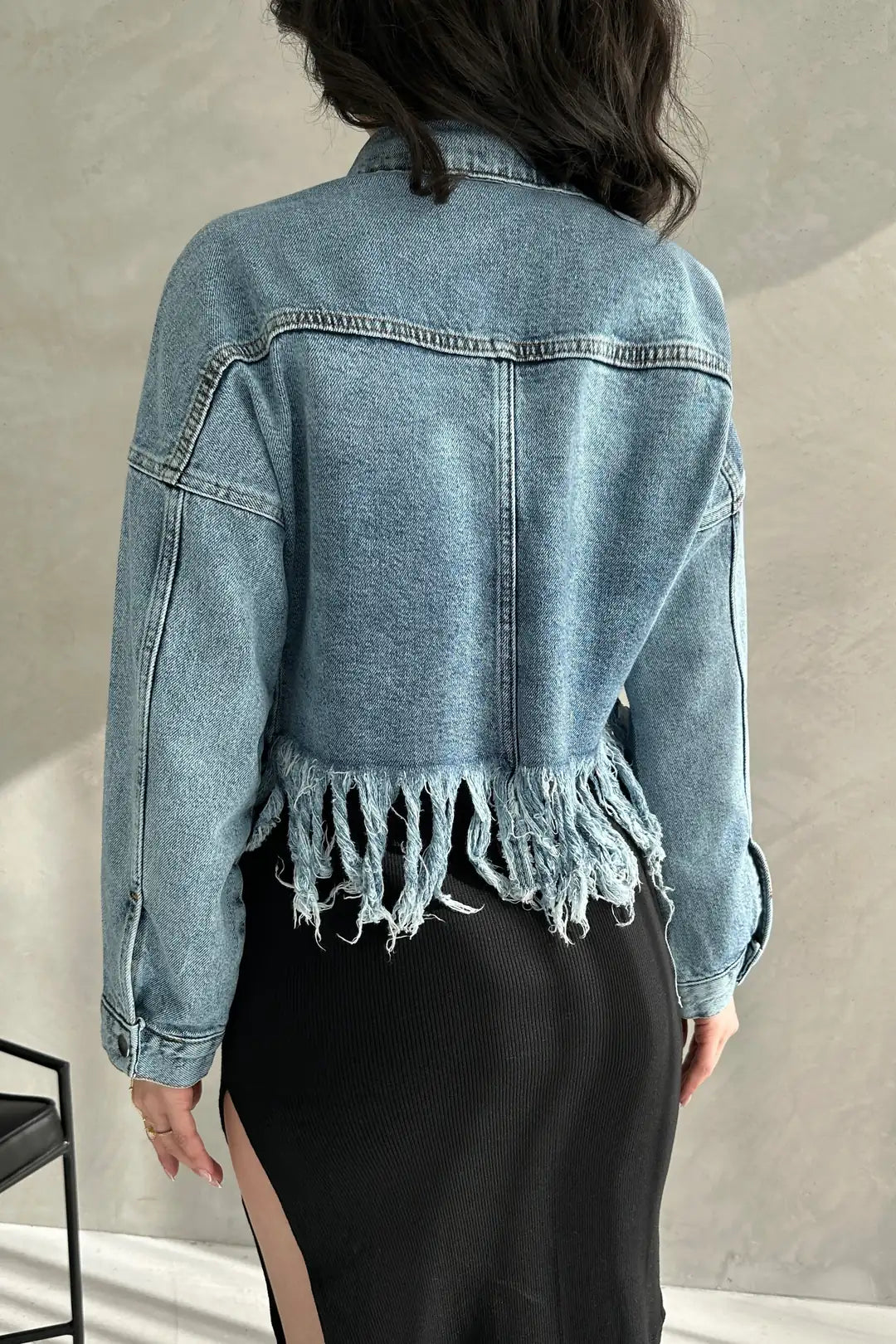 Püskül Detaylı Denim Crop Ceket - WEST CLUB