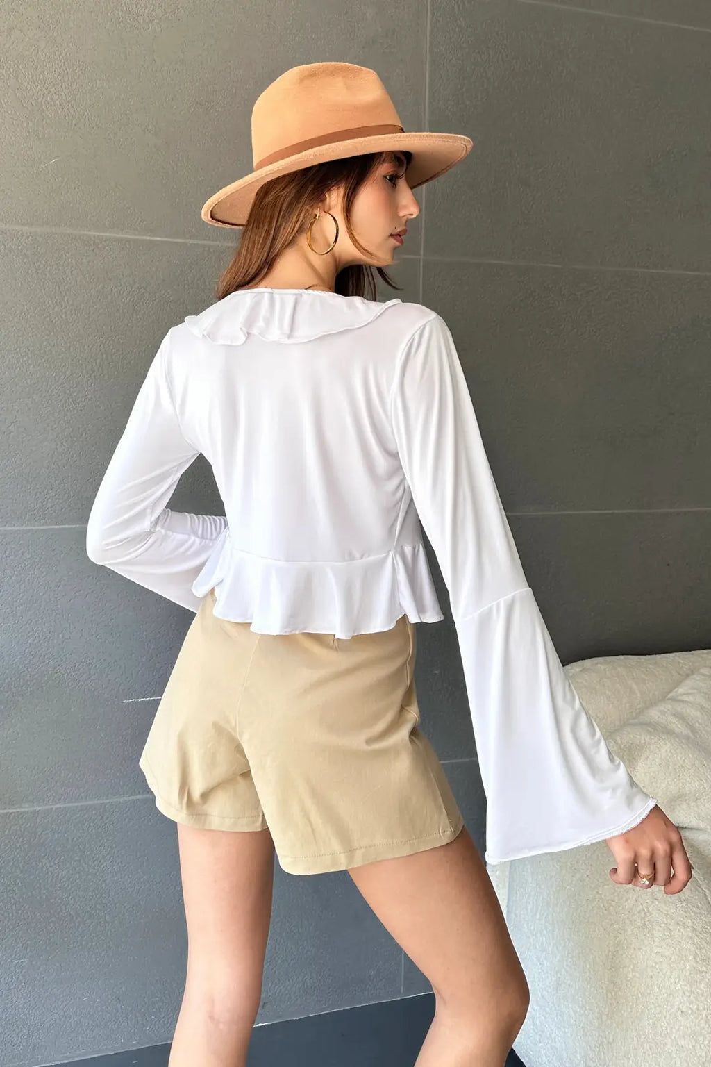 Fırfır Detaylı Önü Bağlamalı Crop Bluz - WEST CLUB