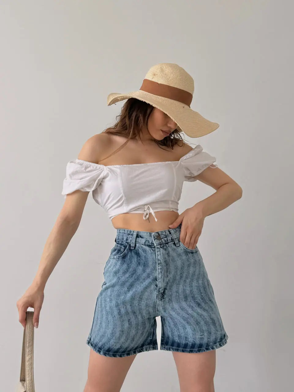 Paçası Püsküllü Desenli Denim Şort - WEST CLUB