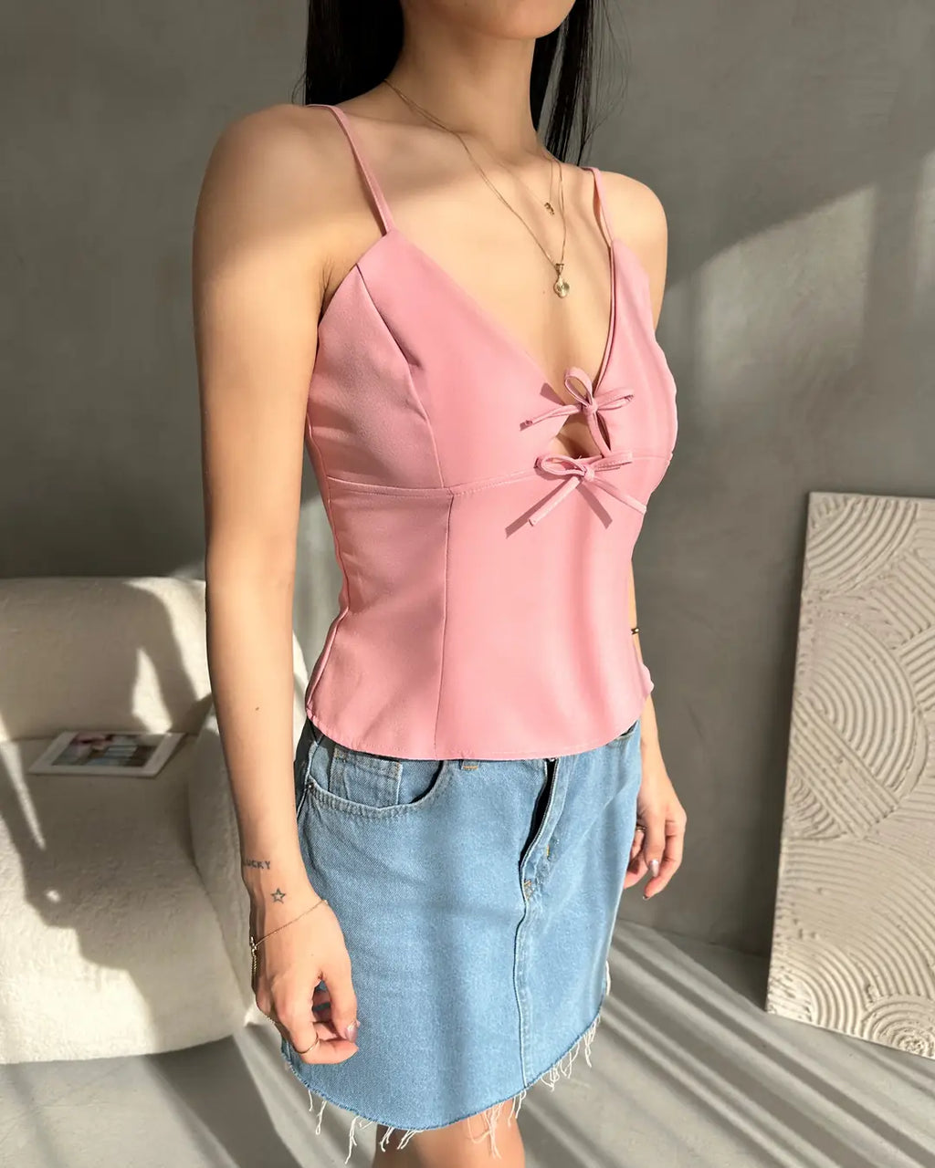 İp Askılı Fiyonk Detaylı Crep Bluz - WEST CLUB