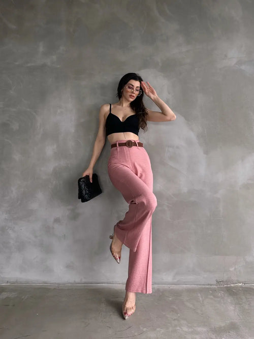 Beli Kemerli Keten Pantolon - WEST CLUB
