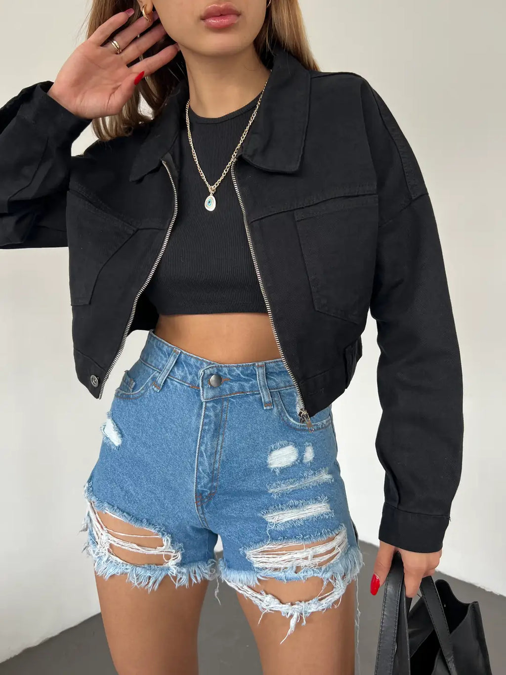 Fermuarlı Çift Cepli Denim Ceket - WEST CLUB
