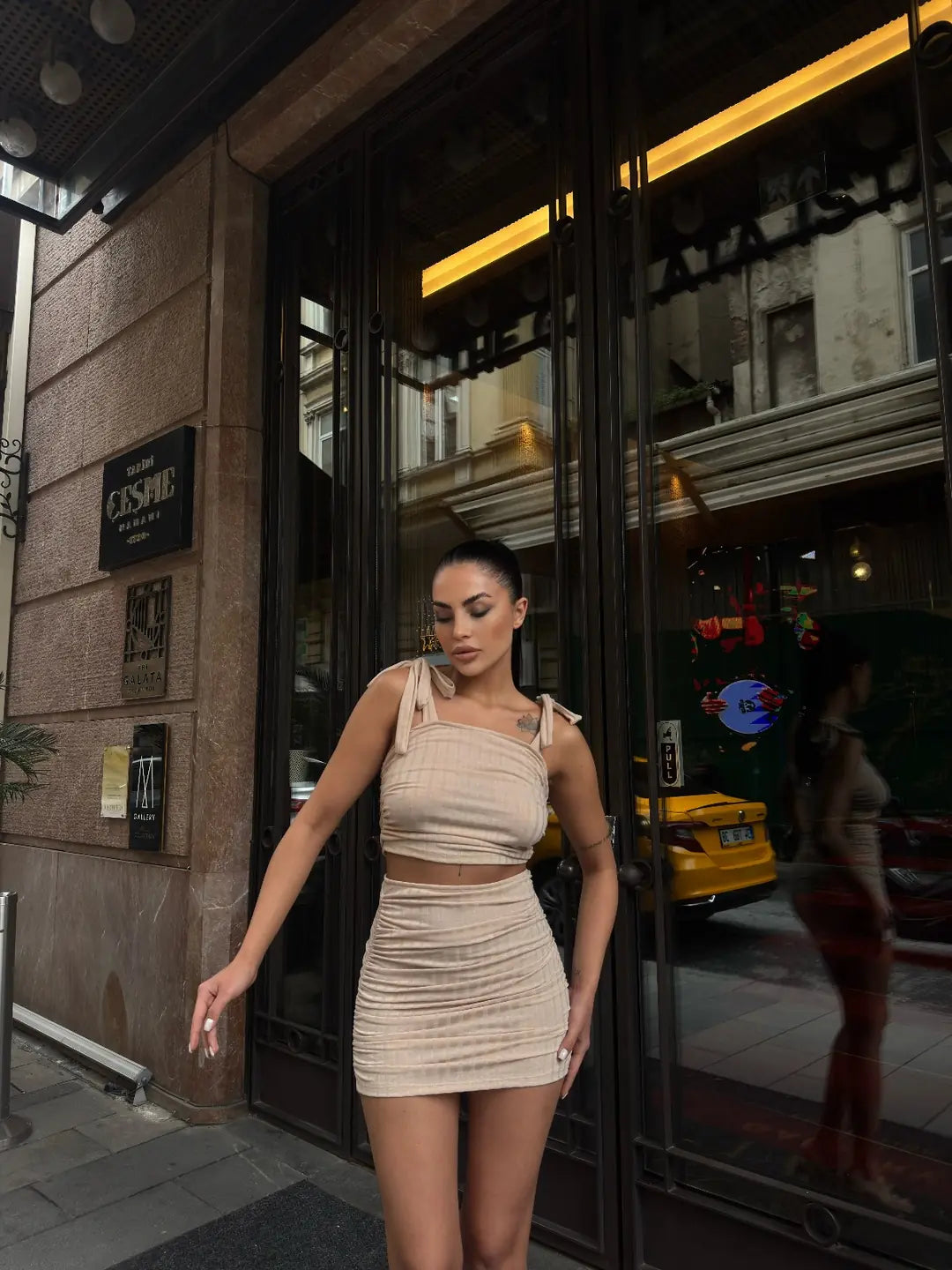 Bağcık Detaylı Crop Bluz Ve Etek İkili Takım - WEST CLUB