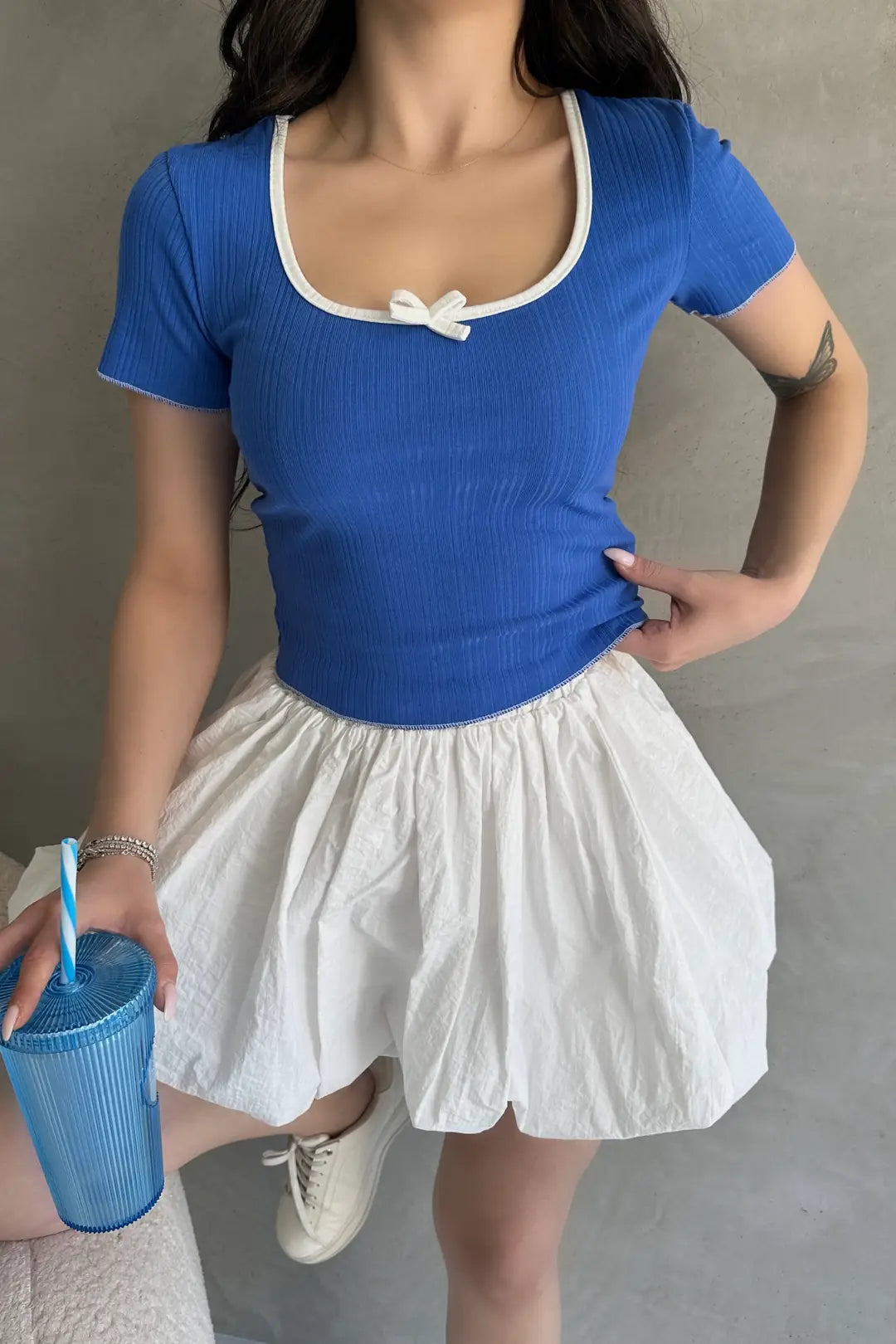 Havuz Yaka Biye Detaylı Crop Bluz - WEST CLUB