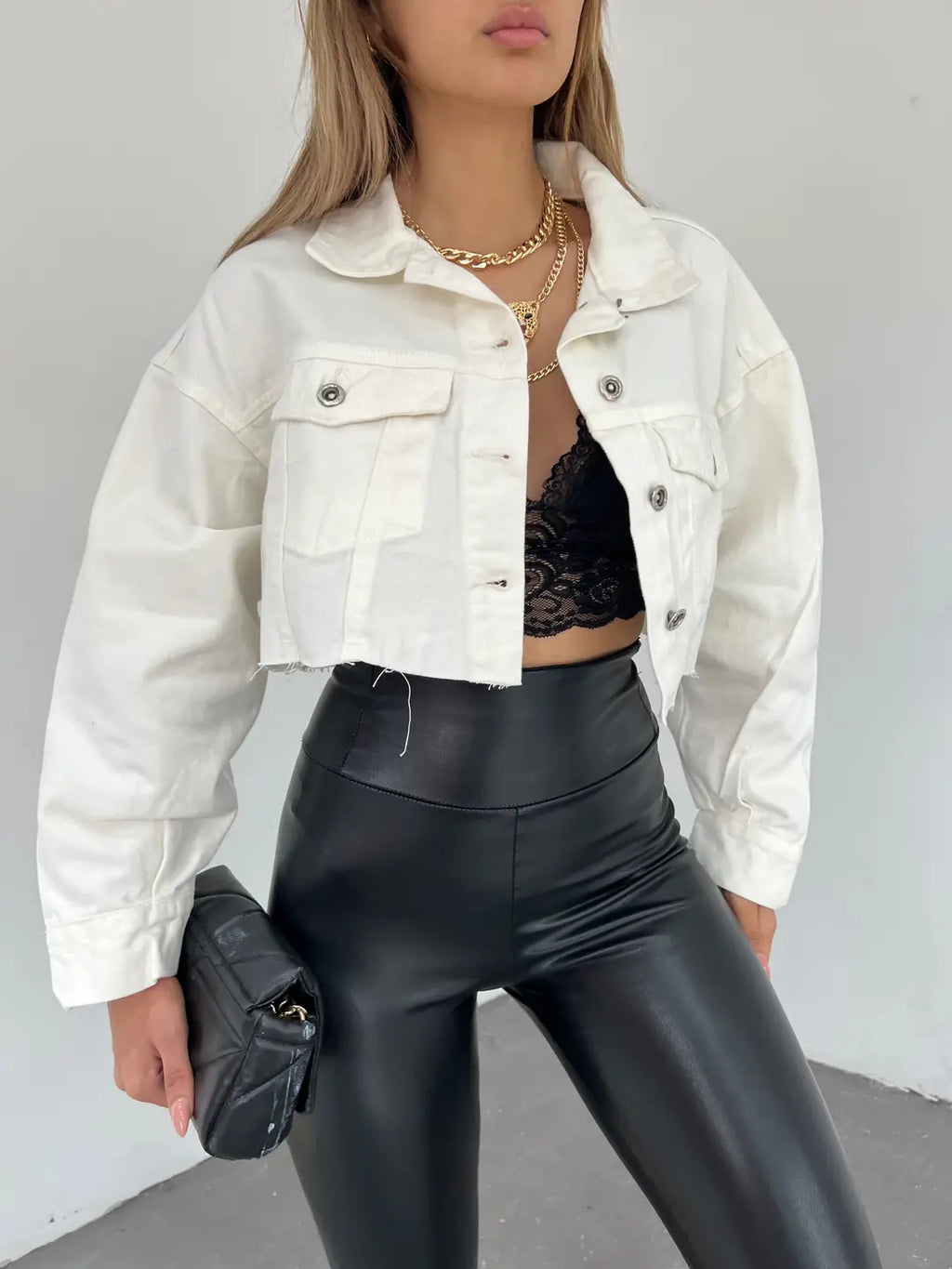 Çift Cepli Yıkamalı Crop Denim Ceket - WEST CLUB