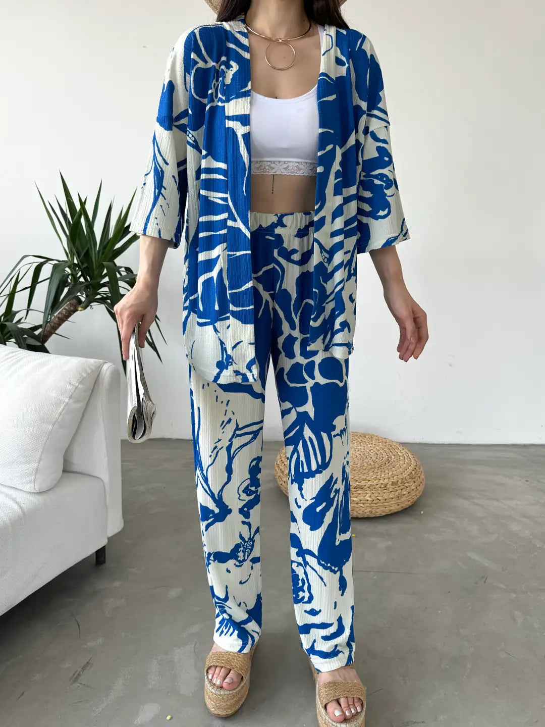 Desenli Kimono Ve Pantolon İkili Takım - WEST CLUB