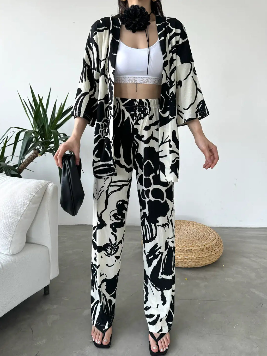 Desenli Kimono Ve Pantolon İkili Takım - WEST CLUB