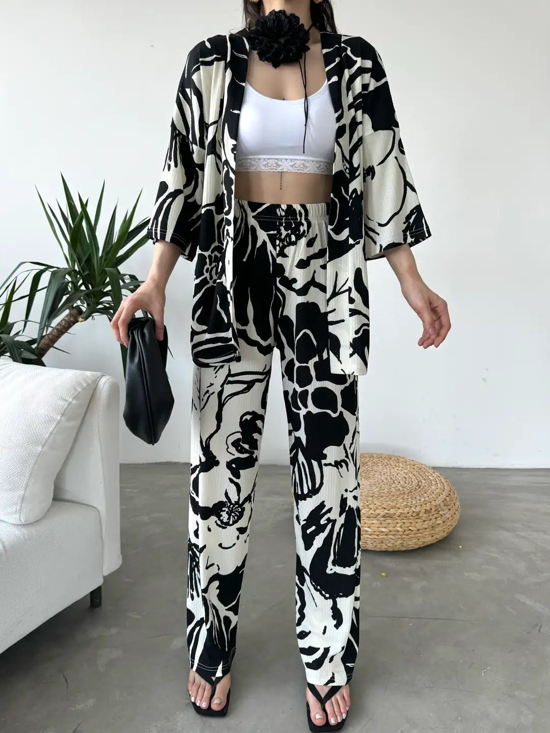 Desenli Kimono Ve Pantolon İkili Takım - WEST CLUB