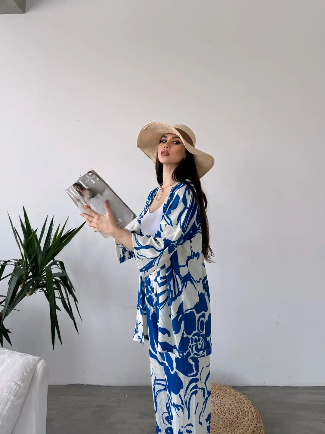 Desenli Kimono Ve Pantolon İkili Takım - WEST CLUB