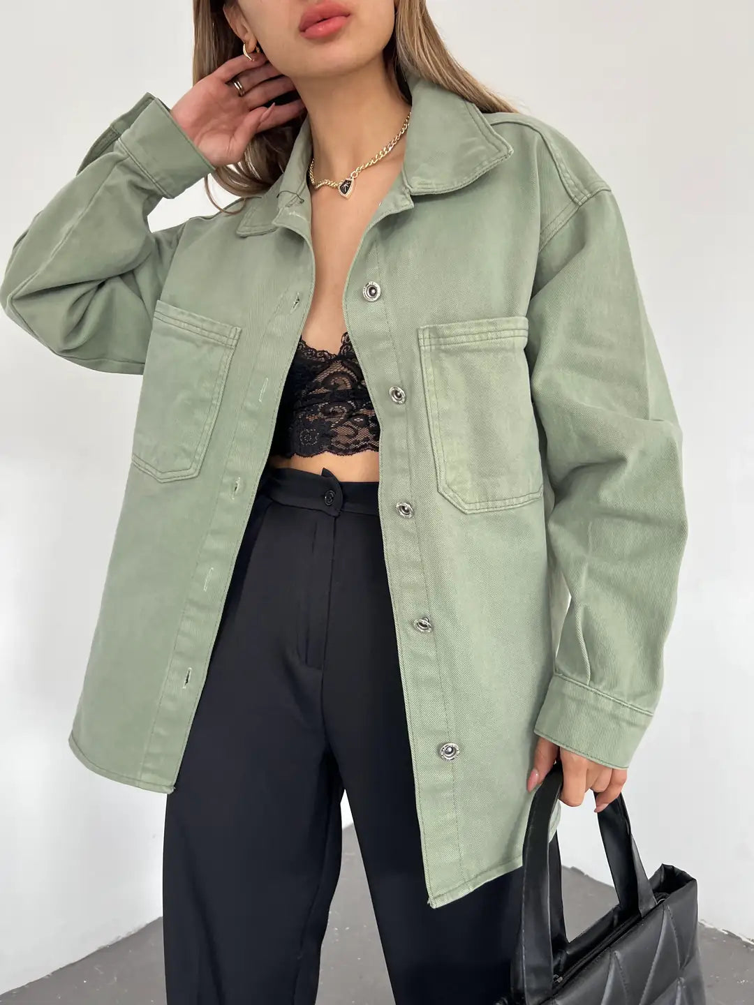 Çift Cepli Oversize Denim Gömlek Ceket - WEST CLUB