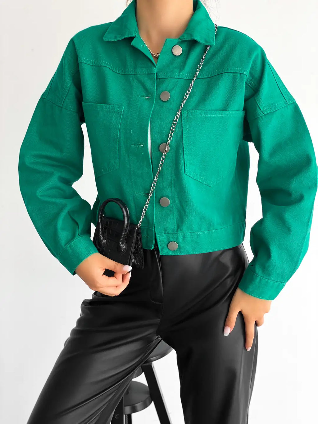 Çift Cepli Denim Crop Ceket - WEST CLUB