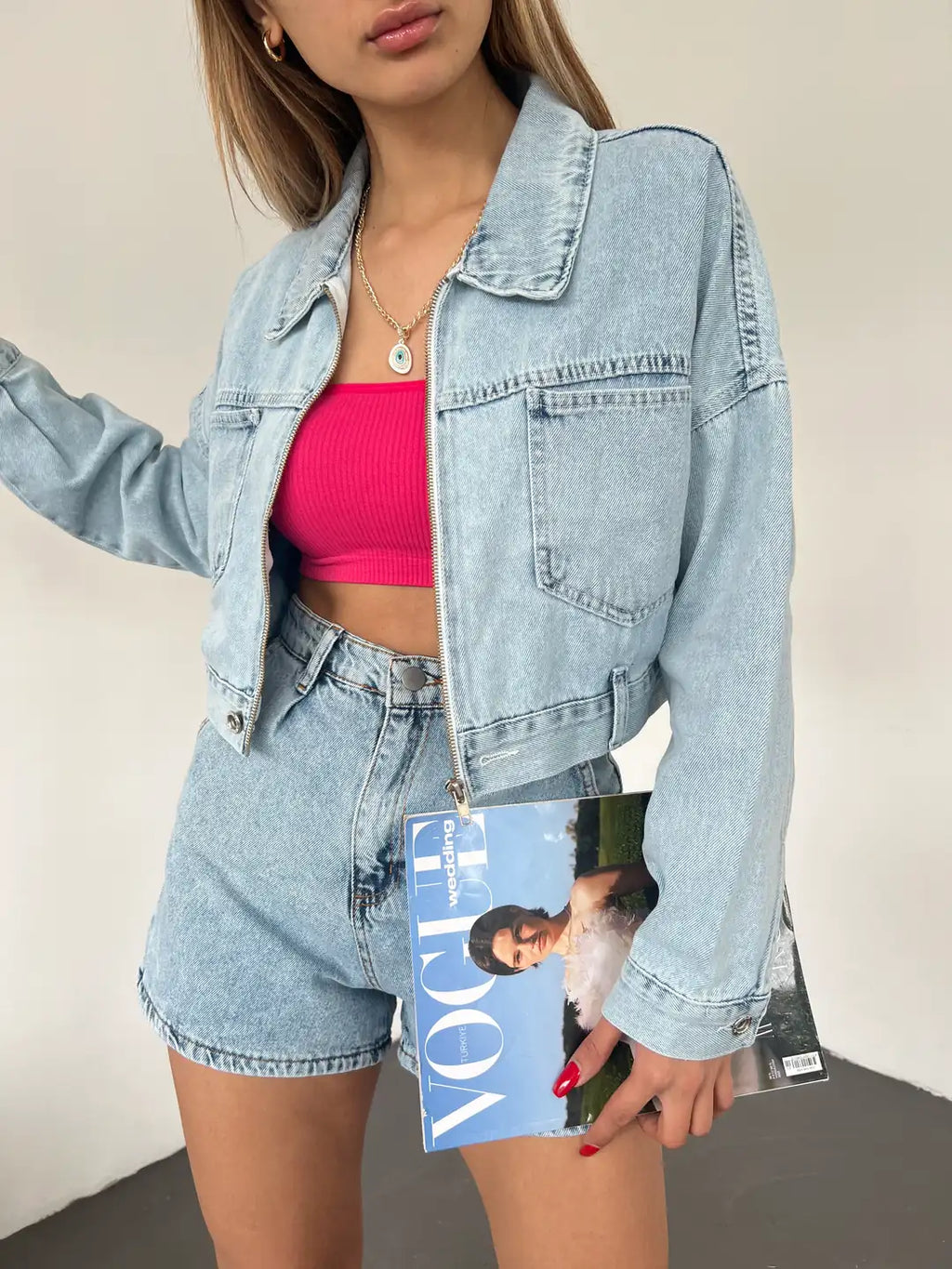 Fermuarlı Çift Cepli Denim Ceket - WEST CLUB