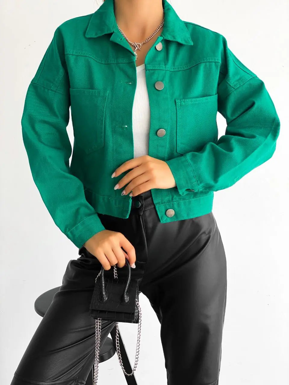 Çift Cepli Denim Crop Ceket - WEST CLUB
