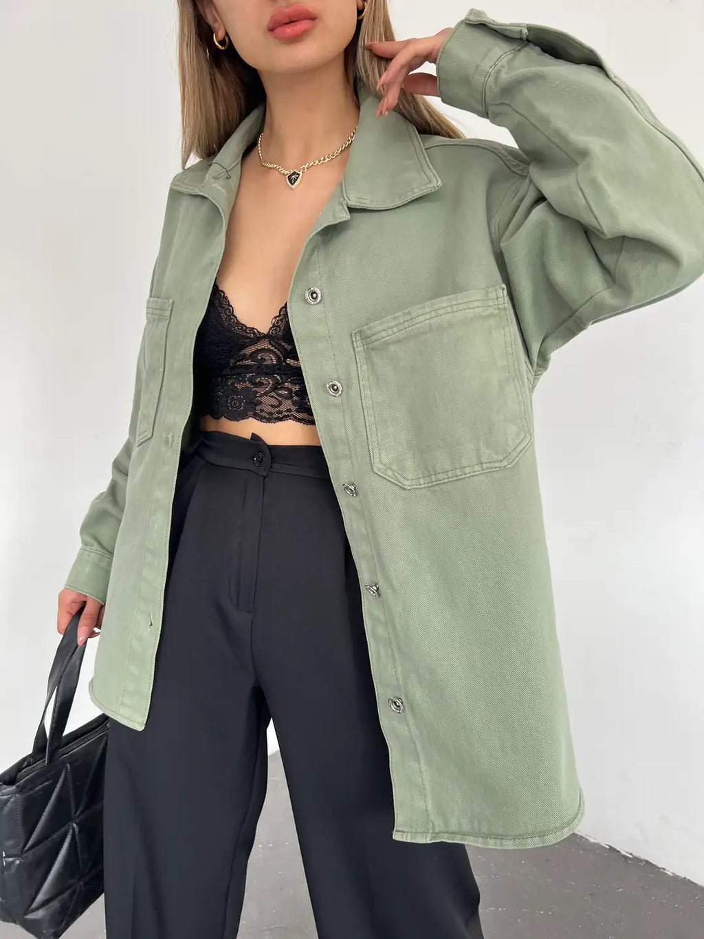 Çift Cepli Oversize Denim Gömlek Ceket - WEST CLUB