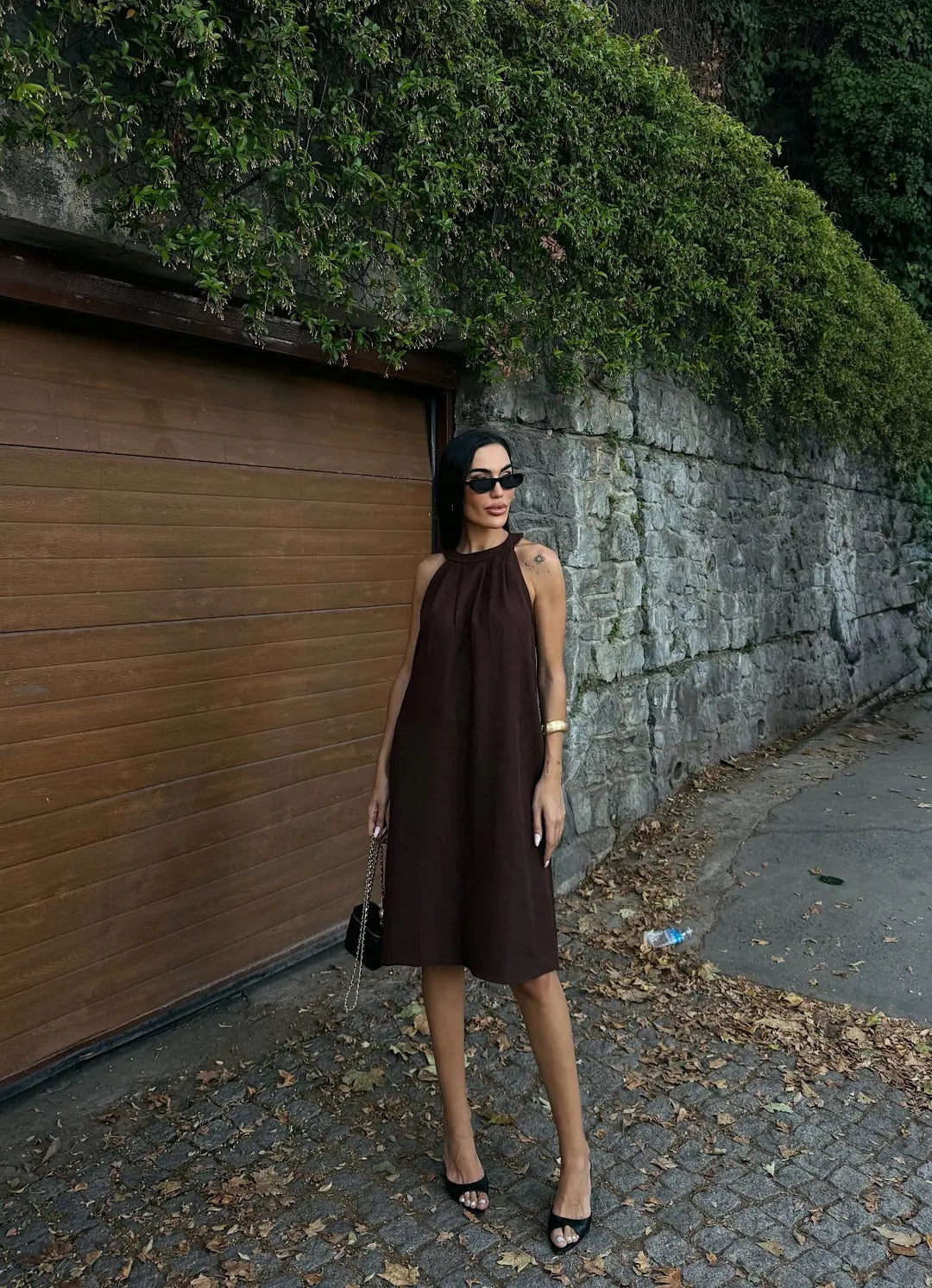 Halter Yaka Dokuma Midi Elbise - WEST CLUB